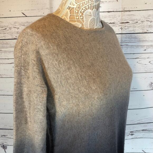 C By Bloomingdale's Dip Dyed Cashmere Asymmetrical Sweater black tan size XS - Picture 6 of 11